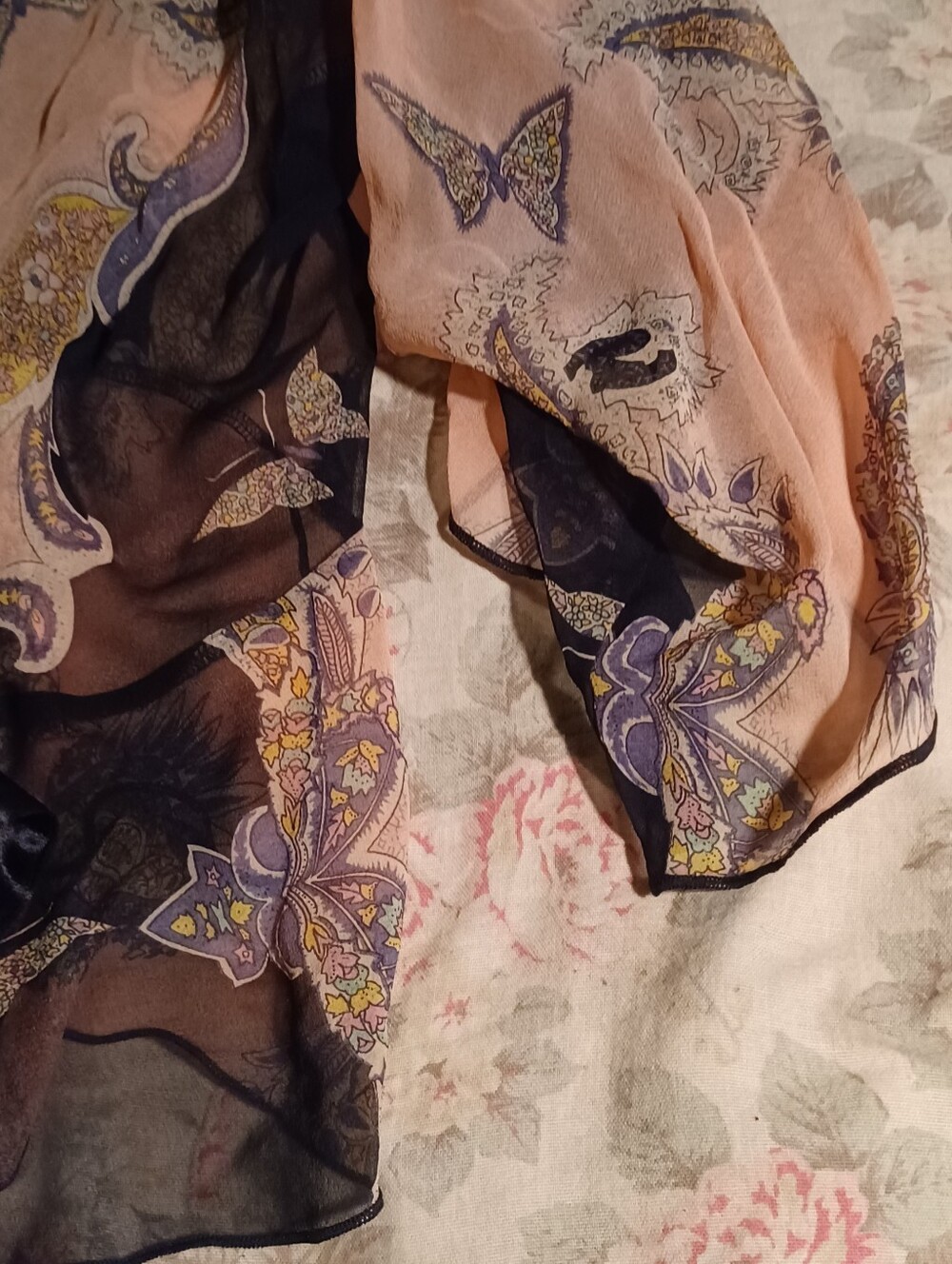 Arden B Sheer Paisley Cartigan Wrap in Peach and Black